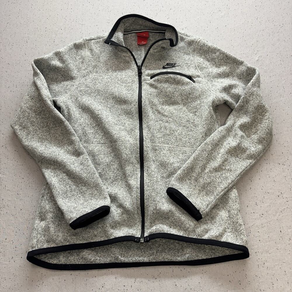 Nike Summit Knit Fleece Jacket Womens Medium Gray Full Zip Mock Neck Sweater